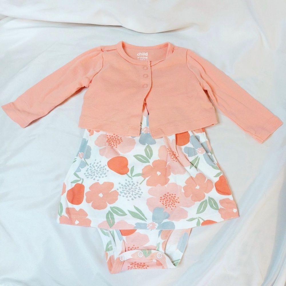 Child of Mine By Carter's Girls Dress Bodysuit & Cardigan Set 3-6 Months